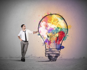Concept of Creative business idea with colorful lightbulb